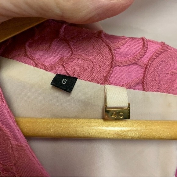 4.Collective Anthropologie Rose Pink Floral Jaquard V-Neck Sleeveless Dress Sz 6 - Picture 5 of 12